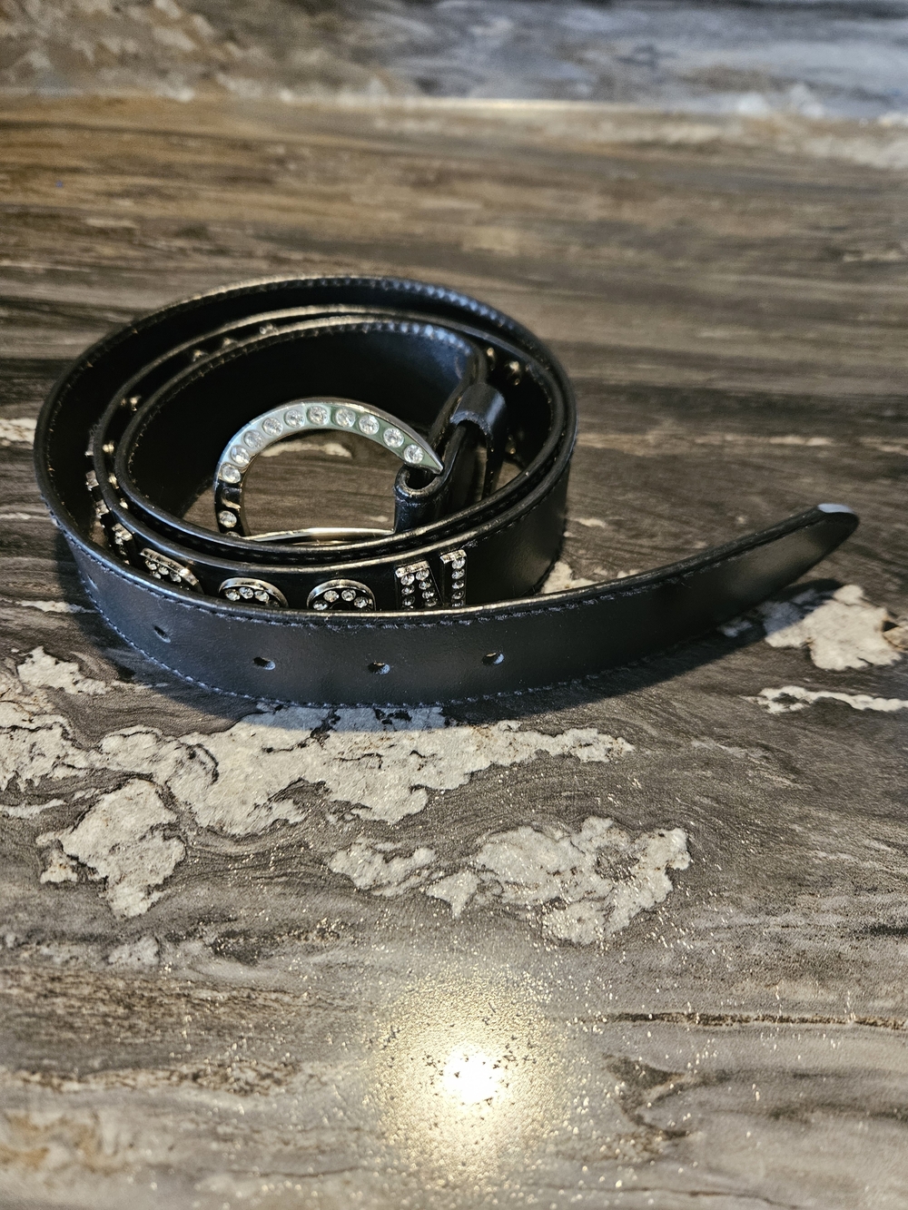 Harley-Davidson Black Leather Belt with Multicolor Crystal Letters - Picture 7 of 7